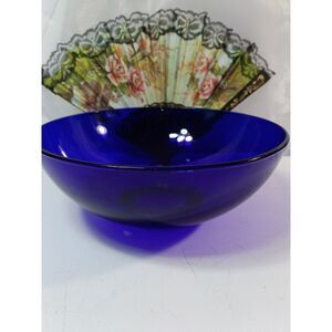Clear Cobalt Blue Large Salad Bowl~Vintage~